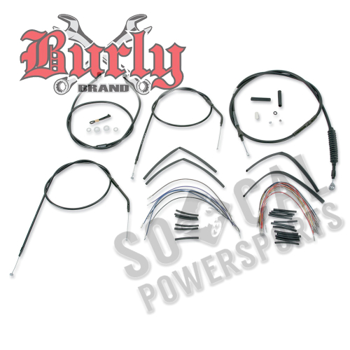 Burly Brand - Burly Brand Extended Cable/Brake Line Kit for 16in. Ape Handlebars - Black Vinyl - B30-1001