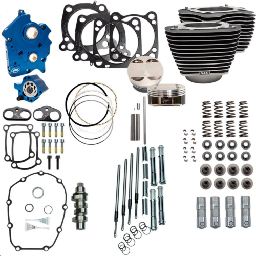 S&S Cycle - S&S Cycle 128in. Power Package for M-Eight with Highlighted Fins - Chain Drive Cams - Wrinkle Black - 310-1101