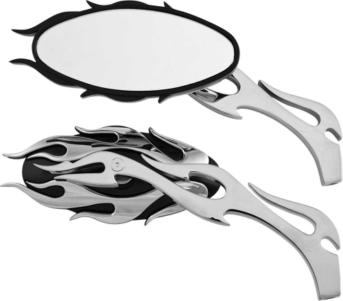 HardDrive - HardDrive Universal Flame Mirror w/Flame Stem - Black & Chrome - 18-397
