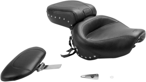 Mustang - Mustang Wide Touring One-Piece Seat with Driver Backrest - Studded - 79237
