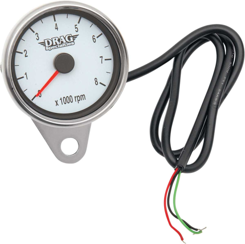 Drag Specialties - Drag Specialties Polished 2.4in. Mini Electronic 8000 RPM Tachometer - White Face with Orange Needle - 2211-0032