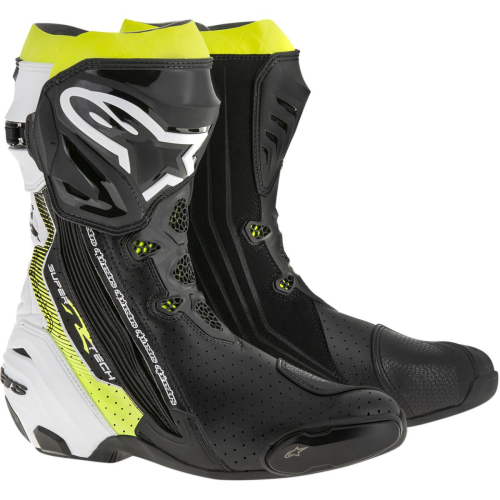 Alpinestars - Alpinestars Supertech R Vented Boots - 222001512641 - Black/White/Fluorescent Yellow - 7.5