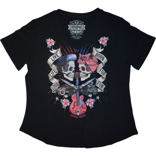 Lethal Threat - Lethal Threat Speed and Sound Womens V-Neck T-Shirt - LA70200XL - Black - X-Large