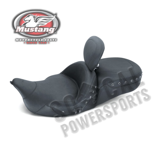 Mustang - Mustang 1-Piece Heated Super Touring Seat with Driver Backrest - Black Pearl Centered Studs - 79645