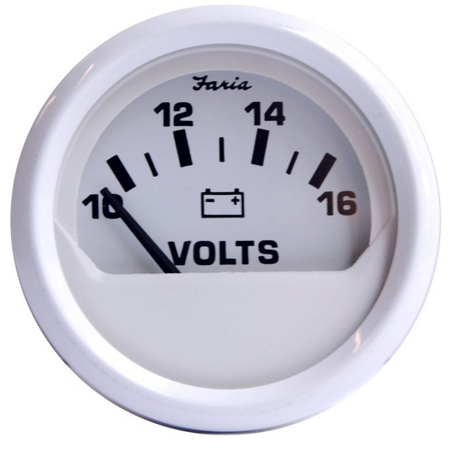 Faria Beede Instruments - Faria Dress White 2" Voltmeter (10-16 VDC)