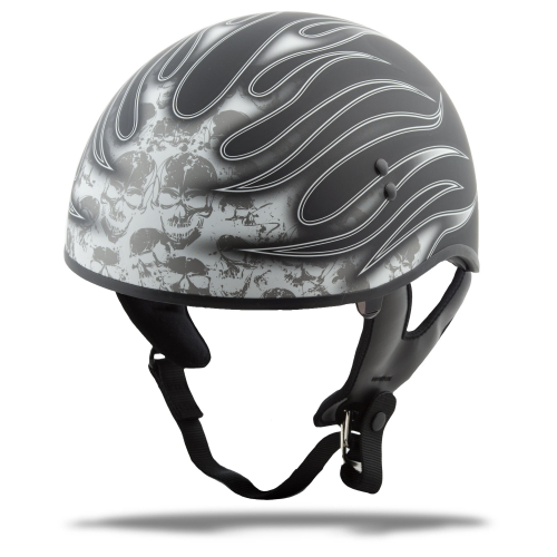 G-Max - G-Max GM65 Naked Skull Flame Helmet - G1657435 - Skull Flame Flat Black/White - Medium