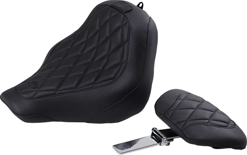 Mustang - Mustang Wide Tripper Solo Seat with Driver Backrest - Diamond Stitch - Black - 83034