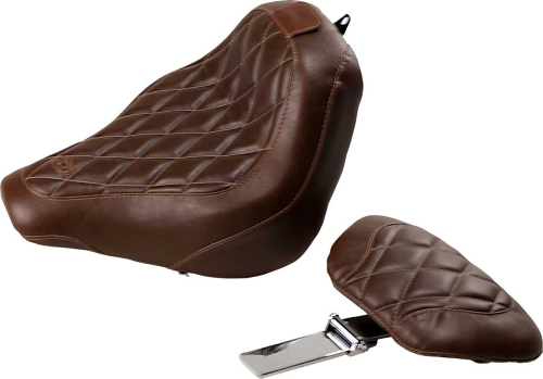 Mustang - Mustang Wide Tripper Solo Seat with Driver Backrest - Diamond Stitch - Brown - 83031