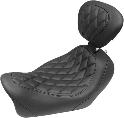 Mustang - Mustang Wide Tripper Solo Seat with Driver Backrest - Diamond Stitch - Black - 79799