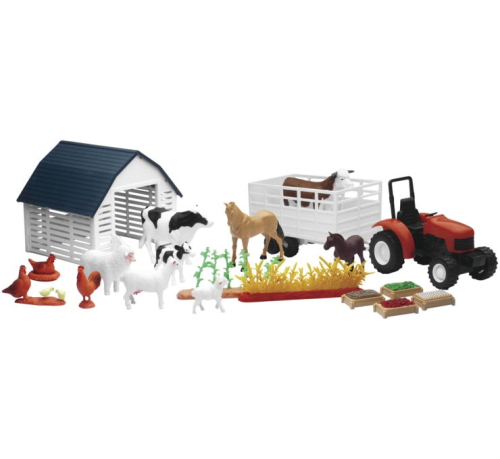 New Ray Toys - New Ray Toys Country Life Playset - Barnyard with Tractor, Garden Rows and Animals - 04106A