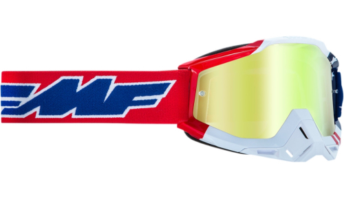 FMF Racing - FMF Racing PowerBomb US of A Goggles - F-50200-253-07 - Red/White/Blue / True Gold Mirror Lens - OSFM