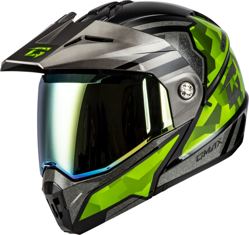 G-Max - G-Max MD-74 Striker Helmet - M17411064 - Black/Silver/Green Metallic - Small