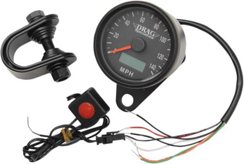 Drag Specialties - Drag Specialties Programmable Mini Electronic Speedometer with Odometer/Tripmeter - 2.4in. - Matte Black/Black Face - 21-6893BDSNU