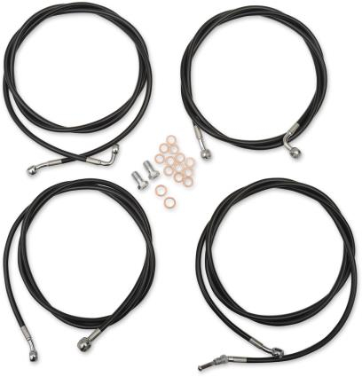 LA Choppers - LA Choppers Standard Handlebar Cable/Brake & Clutch Line/Wire Kit - Black Vinyl/Stainless Braided - LA-8054KT-16B