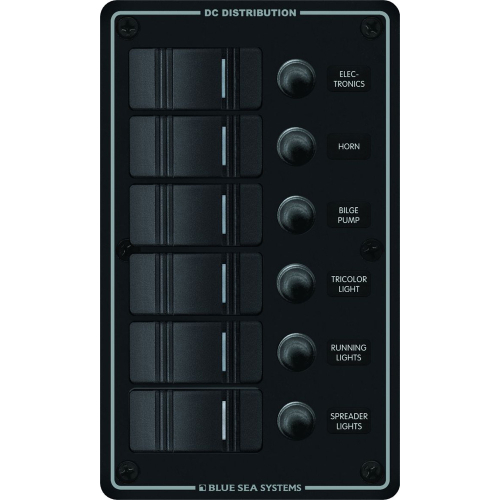 Blue Sea Systems - Blue Sea 8373 Water Resistant 6 Position - Black - Vertical Mount Panel