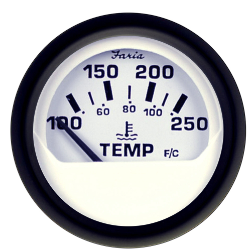 Faria Beede Instruments - Faria Euro White 2" Water Temperature Gauge (100-250&#176;F)