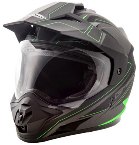G-Max - G-Max GM11D Dual Sport Expedition Helmet - G5112678 TC-23 - Flat Black/Hi-Vis Green - 2XL