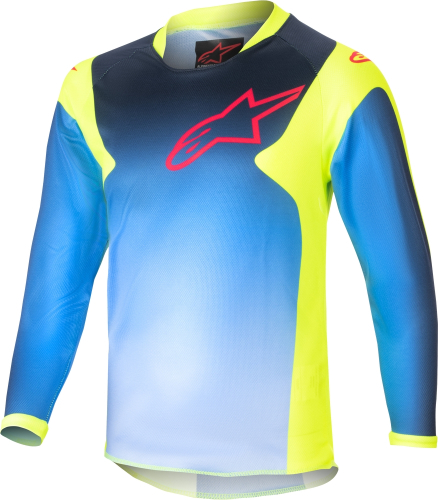 Alpinestars - Alpinestars Racer Hoen Kids Jersey - 3730124-525-XS - Yellow Fluo/Blue Night/Navy - X-Small
