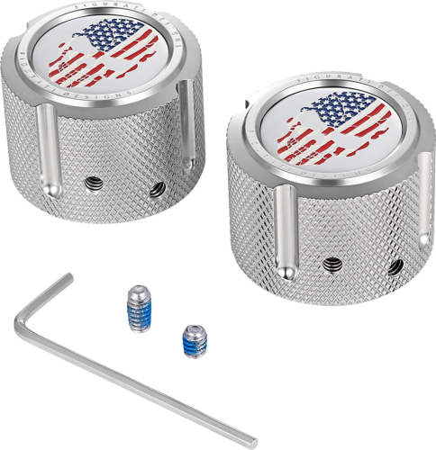 Figurati Designs - Figurati Designs Front Axle Nut Cover - Stainless Steel withAmerican Flag Skull - FD24-FAC-SS