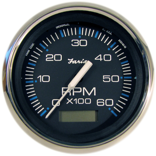 Faria Beede Instruments - Faria Chesapeake Black 4" Tachometer w/Hourmeter - 6000 RPM (Gas) (Inboard)