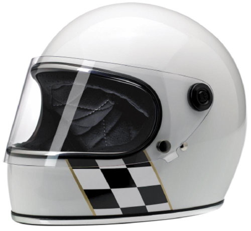 Biltwell Inc. - Biltwell Inc. Gringo S Tracker/Checker Stripe Helmet - GSGWBLECHKXS - Gloss White - X-Small