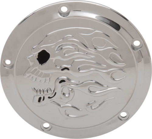 Drag Specialties - Drag Specialties Flaming Skull Derby Cover - Chrome with Chrome Flaming Skull - 1107-0633
