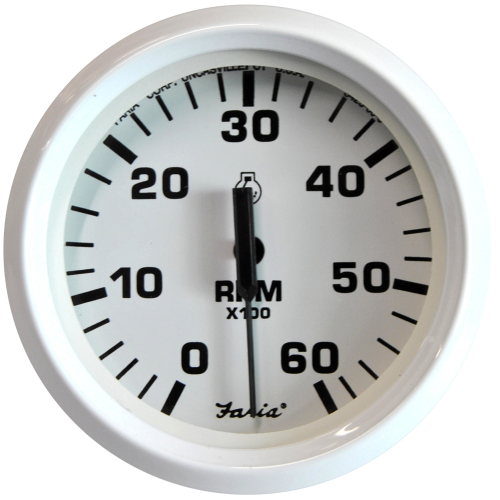 Faria Beede Instruments - Faria Dress White 4" Tachometer - 6000 RPM (Gas) (Inboard &amp; I/O)