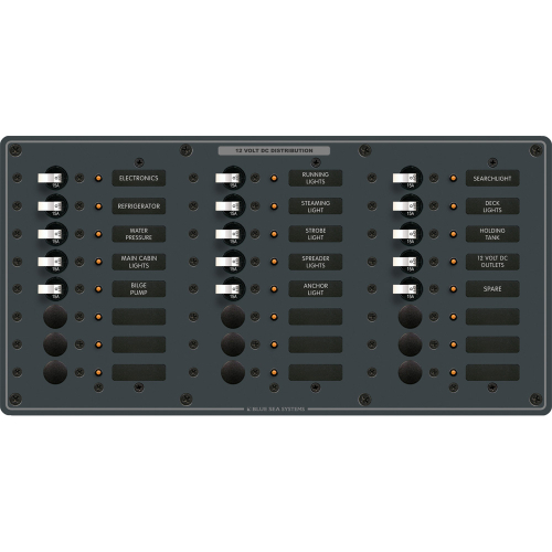 Blue Sea Systems - Blue Sea 8264 Traditional Metal DC Panel - 24 Positions