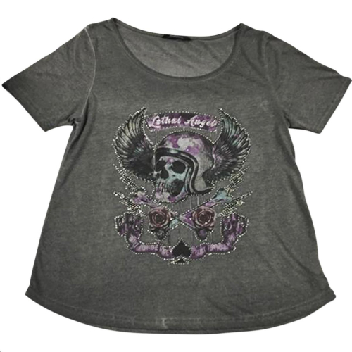 Lethal Threat - Lethal Threat Sin On Wheels Scoop Neck Womens Shirts - LA20613-1X - Sin On Wheel Gray - 1XL