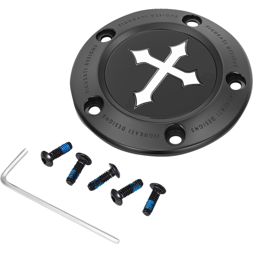 Figurati Designs - Figurati Designs Timing Cover - Black with Cross - 5 Hole - FD41-TC-5H-BLK