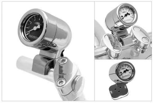 Baron Custom Accessories - Baron Custom Accessories Mini-Bullet Tachometer with 1in. Bar Mount - Black Face - BA-7573-01