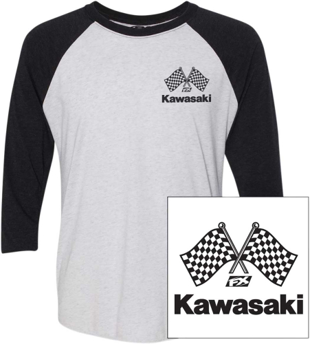 Factory Effex - Factory Effex Kawasaki Finish Line Baseball T-Shirt - 23-87128 - White/Black - 2XL