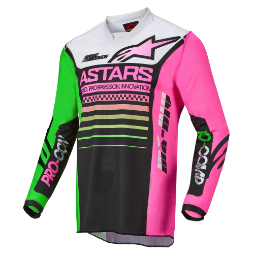 Alpinestars - Alpinestars Racer Compass Youth Jersey - 3772122-1669-L - Black/Green Neon/Pink Fluo - Large