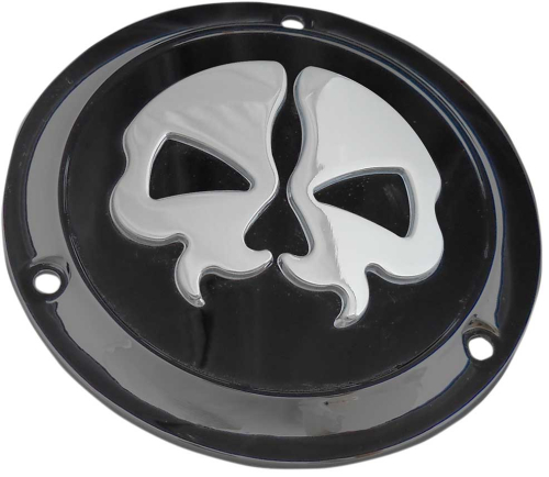 Drag Specialties - Drag Specialties Split Skull Derby Cover - Black w/ Chrome Skull - 1107-0549