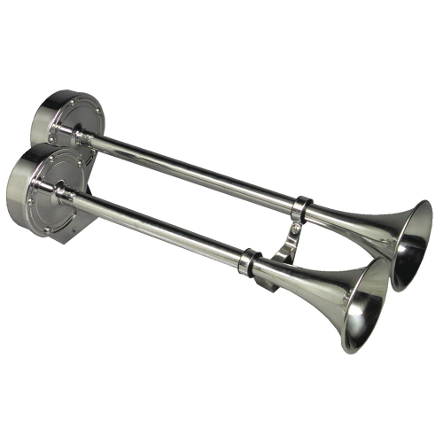 Schmitt & Ongaro Marine - Schmitt &amp; Ongaro Deluxe All-Stainless Dual Trumpet Horn - 12V