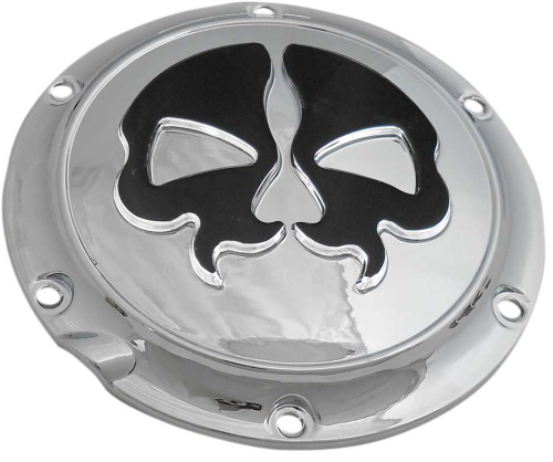 Drag Specialties - Drag Specialties Split Skull Derby Cover - Chrome w/ Black Skull - 1107-0550