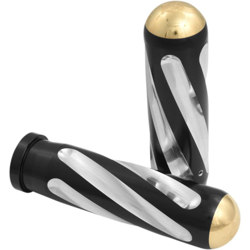 Kens Factory - Kens Factory Neo-Fusion Grips - Spiral - Black Machine with Brass Caps - 1-019