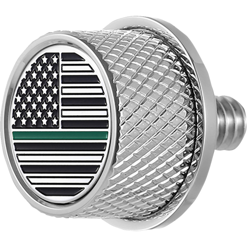 Figurati Designs - Figurati Designs Seat Mounting Knob - Stainless Steel with Green Line American Flag Skull - FD72-SEAT KN-SS