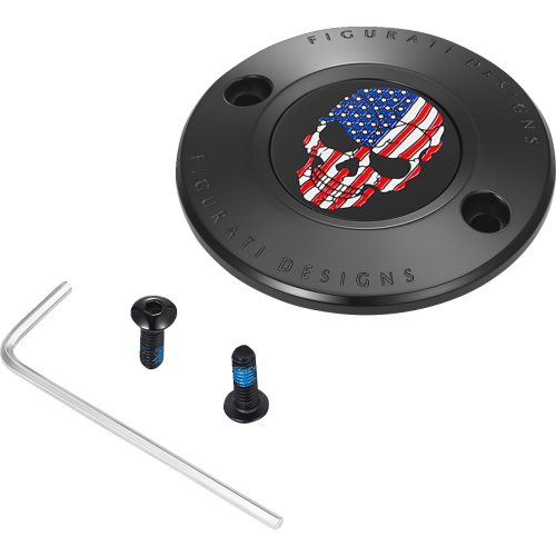 Figurati Designs - Figurati Designs Timing Cover - Black with American Flag Skull - 2 Hole - FD25-TC-2H-BLK