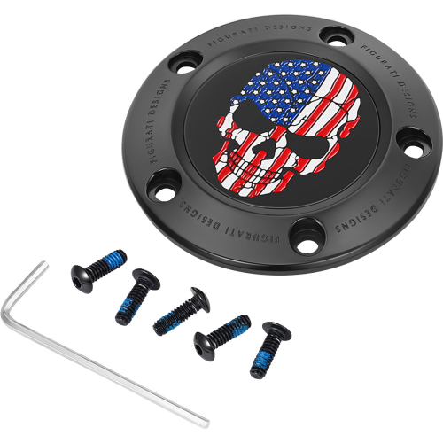 Figurati Designs - Figurati Designs Timing Cover - Black with American Flag Skull - 5 Hole - FD25-TC-5H-BLK
