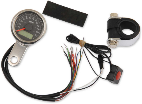 Drag Specialties - Drag Specialties 1-7/8in. Mini Programmable Electronic Speedometer w/ Indicator Lights - 120mph - Black Face - 2210-0416