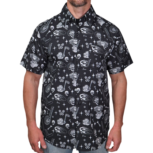 Lethal Threat - Lethal Threat Chop It Short Sleeve Button Down Shirt - MG60131XXL - Black/White - 2XL