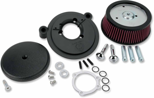 Arlen Ness - Arlen Ness Billet Sucker Stage I Air Filter Kit with Steel Cover - Smooth Black - Red Filter - 18-326