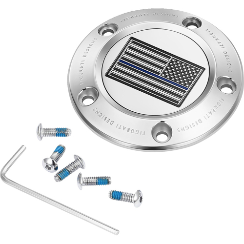 Figurati Designs - Figurati Designs Timing Cover - Stainless Steel with Blue Line American Flag - 5 Hole - FD70-TC-5H-SS