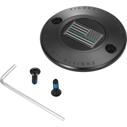 Figurati Designs - Figurati Designs Timing Cover - Black with Green Line American Flag - 2 Hole - FD72-TC-2H-BLK