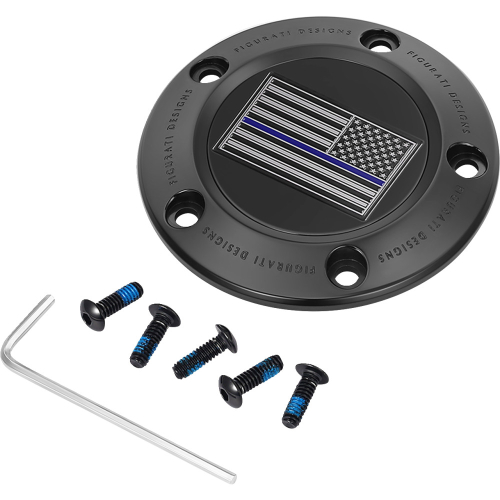 Figurati Designs - Figurati Designs Timing Cover - Black with Blue Line American Flag - 5 Hole - FD71-TC-5H-BLK
