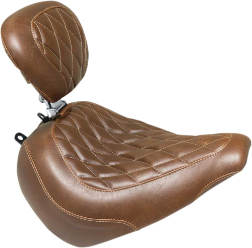 Mustang - Mustang Wide Tripper Solo Seat with Driver Backrest - Diamond Stitch - Brown - 83058