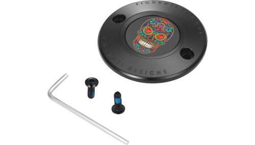 Figurati Designs - Figurati Designs Timing Cover - Black with Sugar Skull - 2 Hole - FD30-TC-2H-BLK