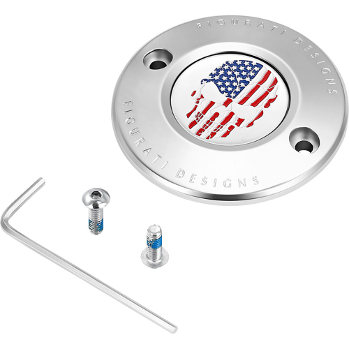 Figurati Designs - Figurati Designs Timing Cover - Stainless Steel with American Flag Skull - 2 Hole - FD24-TC-2H-SS