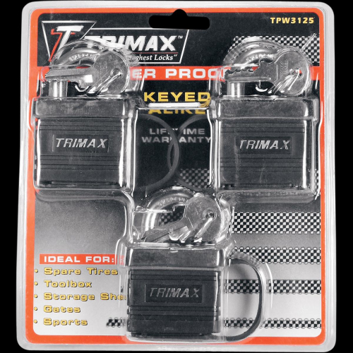 Trimax - Trimax Weather-Proof Padlock - Set of Three Keyed-Alike Padlocks - TPW3125